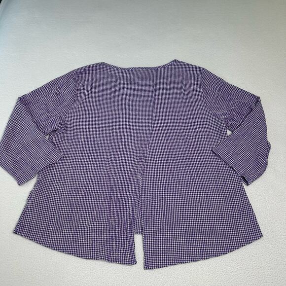 Cut Loose Women's Size L NWT Crinkle Check Split Back 3/4 Sleeve Top Purple - Picture 5 of 7